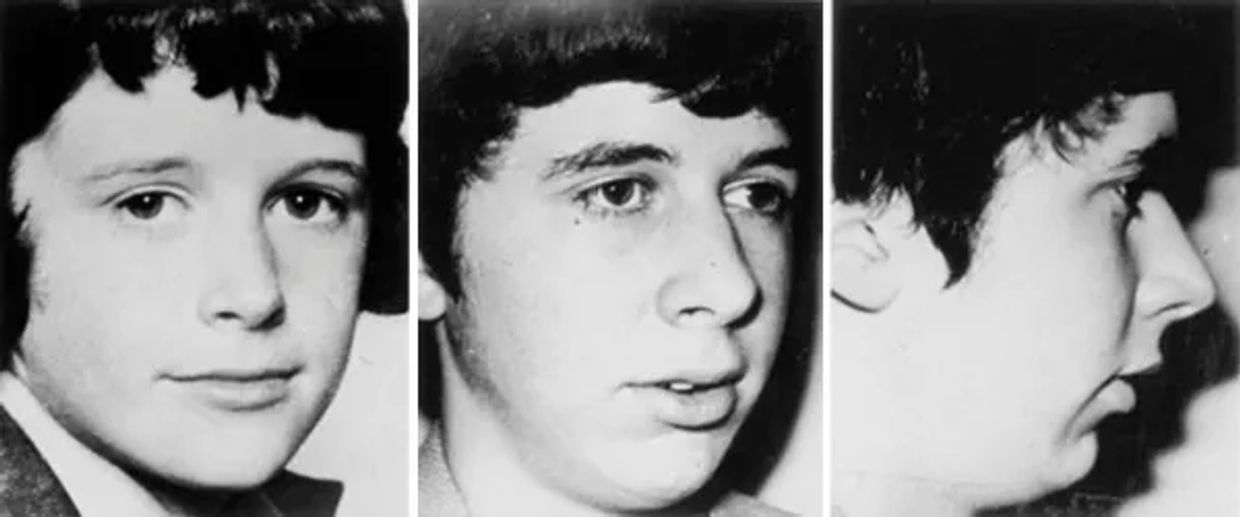Three black-and-white side-by-side portraits of a young boy with short dark hair.