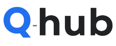 Q-hub logo with blue and black text.