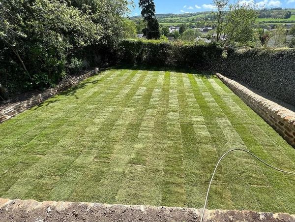 Freshly laid turf in a walled garden by Stevie Fairless in Haydon Bridge, Northumberland