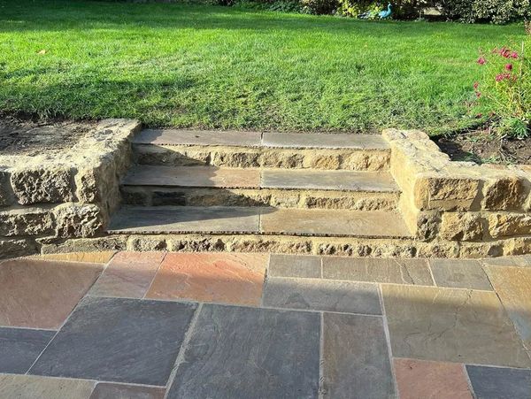 A stone staircase and patio built by Stevie Fairless in Corbridge, Northumberland