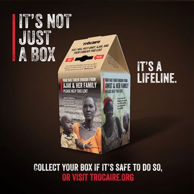 A relief box with images of families, emphasizing it's a lifeline, not just a box.