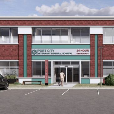 Exterior of a veterinary hospital named Port City Veterinary Referral Hospital.