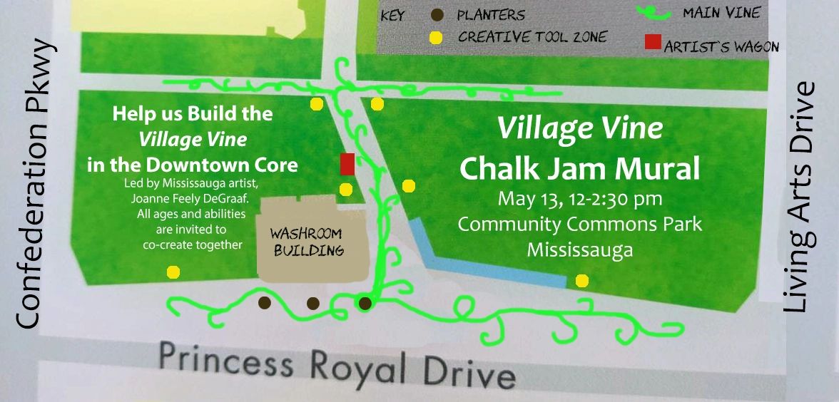 Village Vine Chalk Jam- led the public in a collaborative, temporary mural design. Chalk in asphalt.