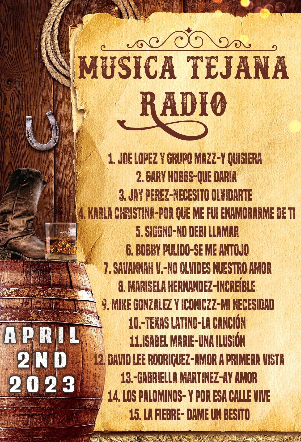 MUSICA TEJANA RADIO TOP 15 APRIL 2ND 2023