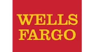 Wells Fargo logo with yellow text on red background.