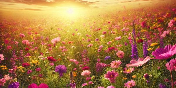 a field full of flowers in bloom