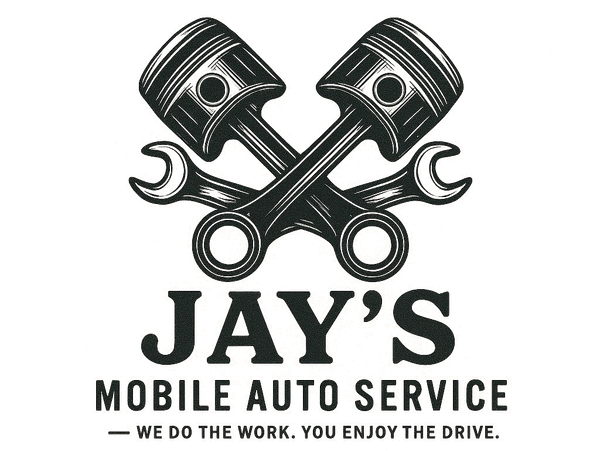 Logo for Jay's Mobile Auto Service with crossed pistons and wrenches.
