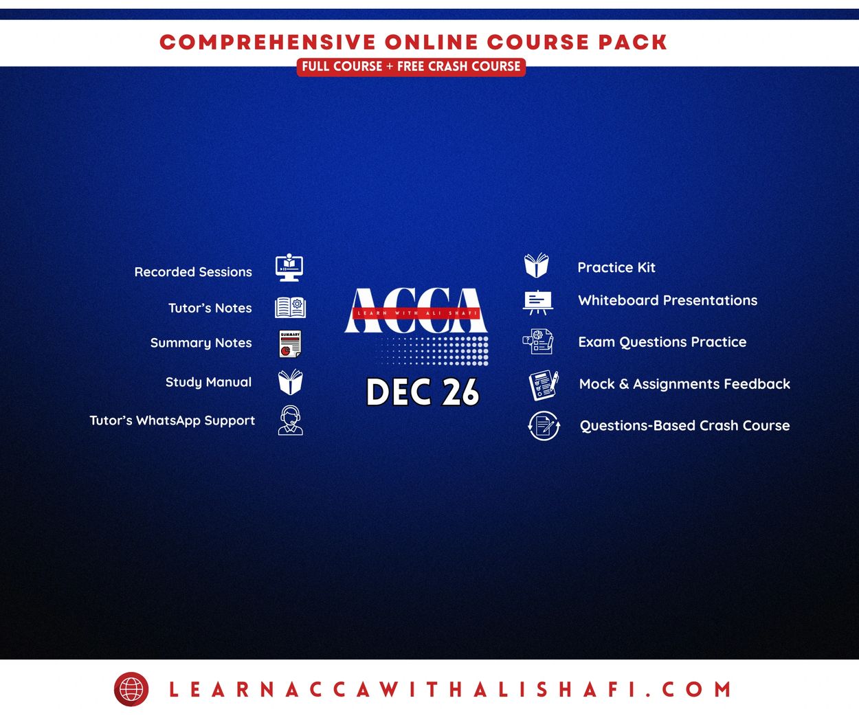 Comprehensive ACCA online course pack starting Dec 26 with full resources and support.