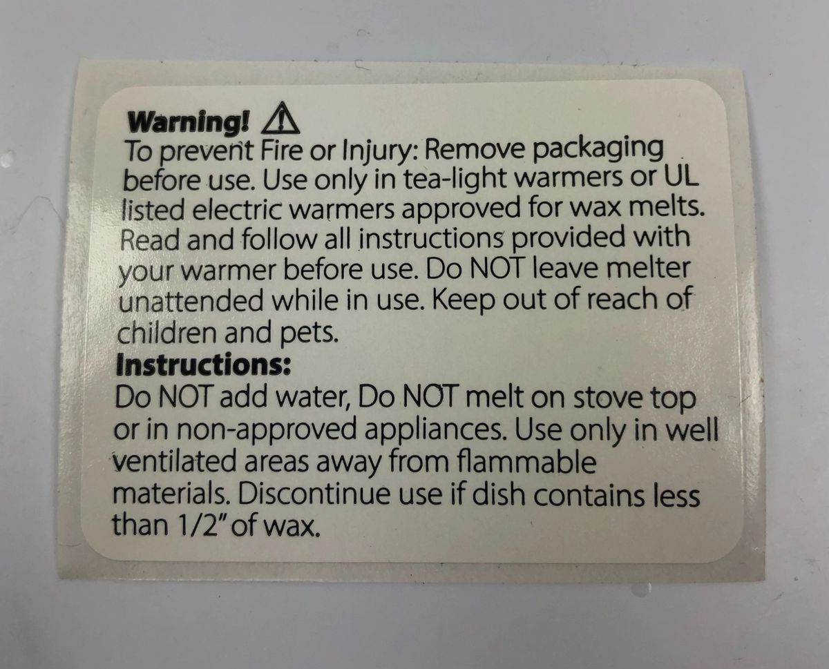Wax Melt Caution Label