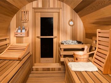 Inside barrel sauna
