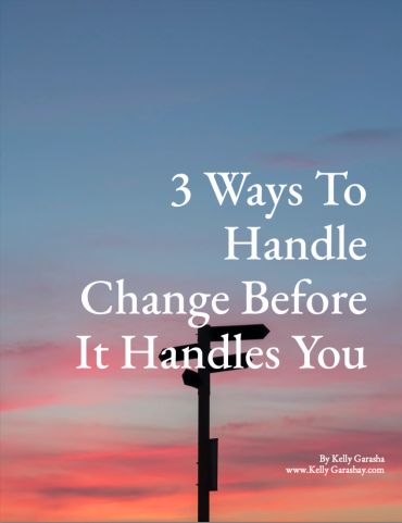 Inspirational quote about managing change with a sunset background.