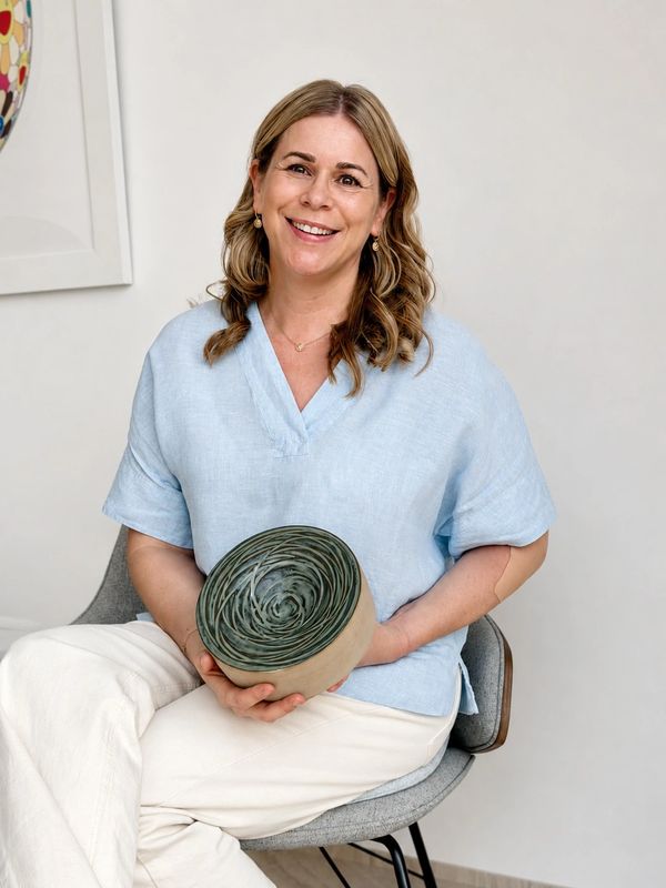 Stephanie Hediger Artist holding Inverted vessel