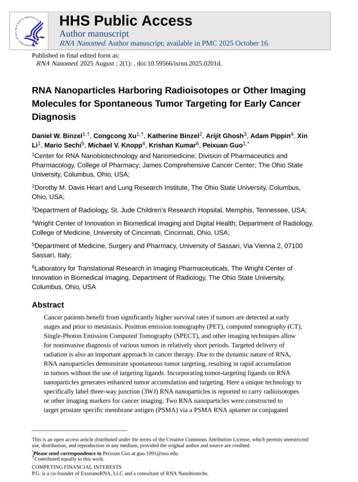 Targeted RNA Nanoparticles For Imaging and Radiation Therapy