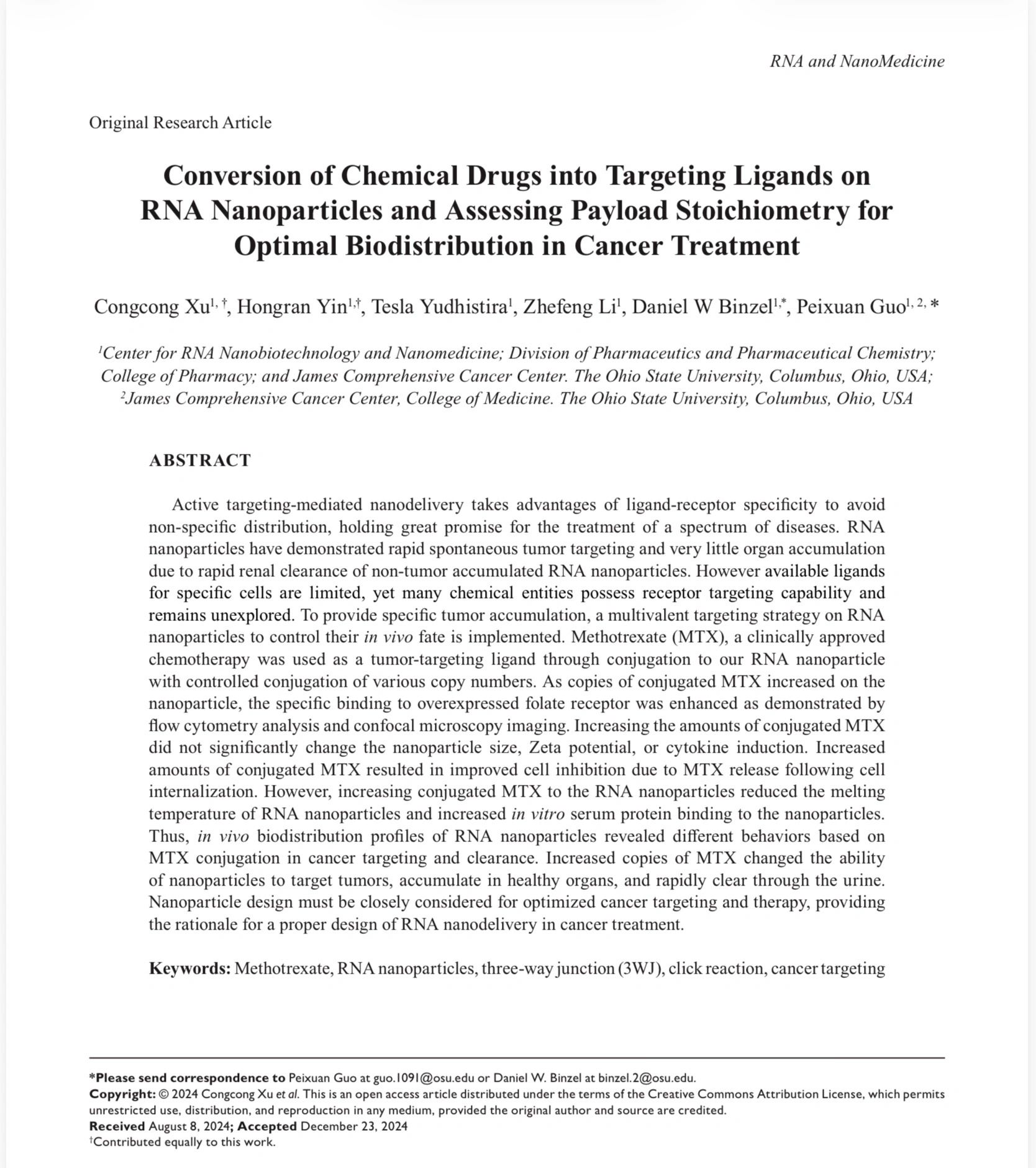 A Breakthrough in Tumor Targeting with RNA Nanoparticles