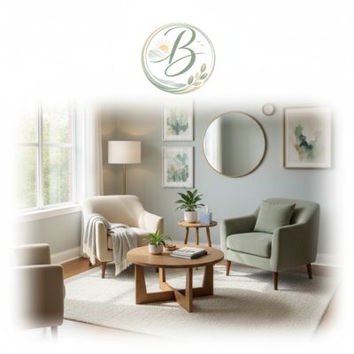 Cozy living room with modern chairs, wooden tables, and soft lighting.