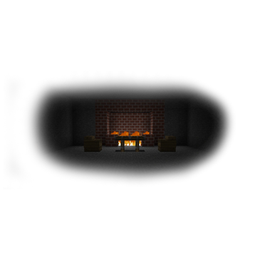 arm chairs and fireplace built from stairs and pistons from minecraft, coined the radical soda room.