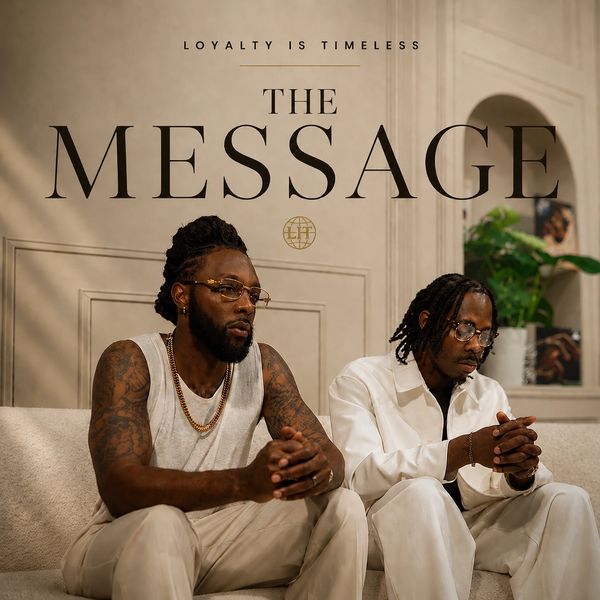 Two men sit thoughtfully under the words 'The Message' with the phrase 'Loyalty is Timeless' above.