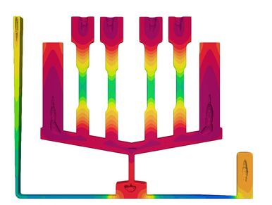 Color-coded heat map showing primary and secondary dendrite arm spacing distribution in a structure.