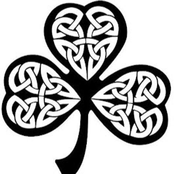 Black and white Celtic knot shamrock design.