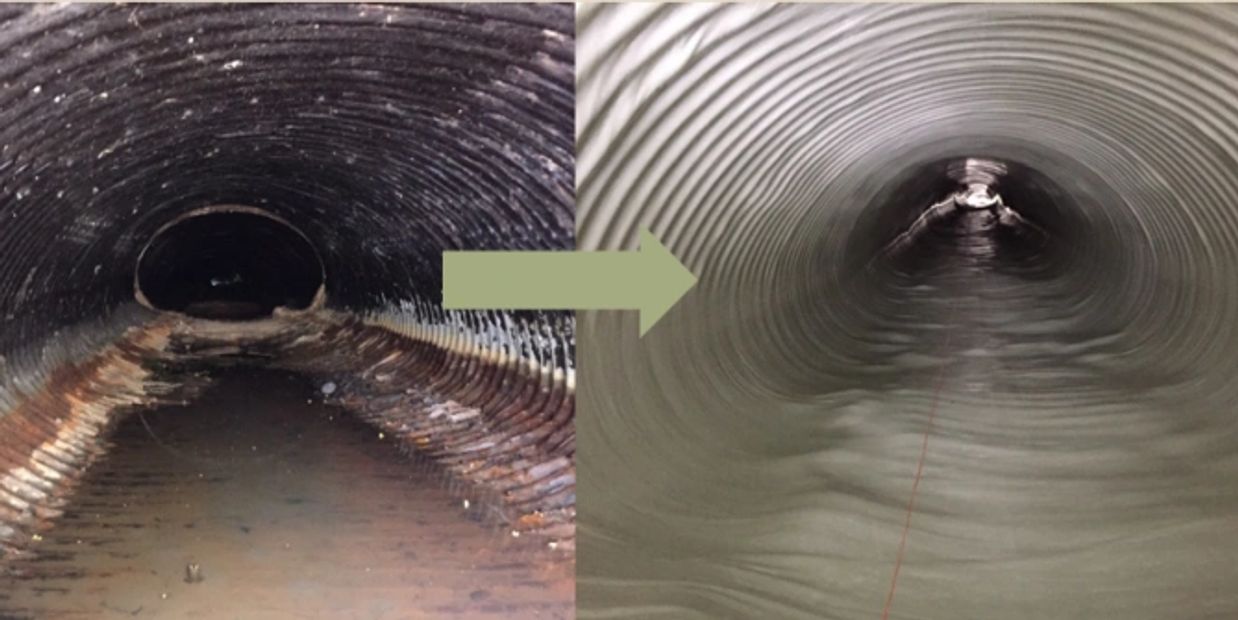 UV curved pipe inspection before and after photo