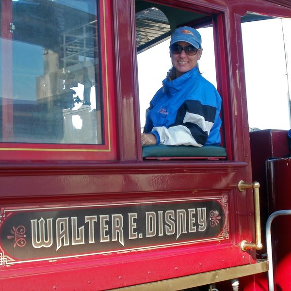 Me in the front train engine of the Walter E. Disney