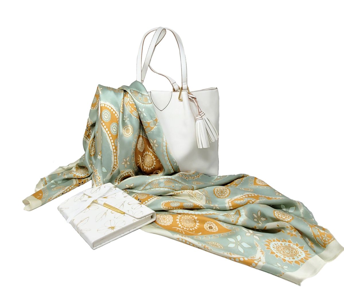 Sweetly Me Cream and Brown Paisley Print Satin Scarf