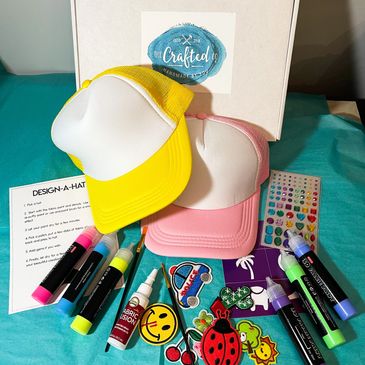 Box of crafts supplies, hat kit for two
