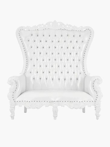 Enhance your event's sophistication by renting our elegant all-white love seat chair.