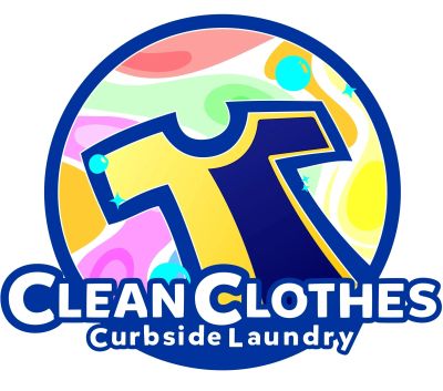 Logo for Clean Clothes Curbside Laundry with colorful background.