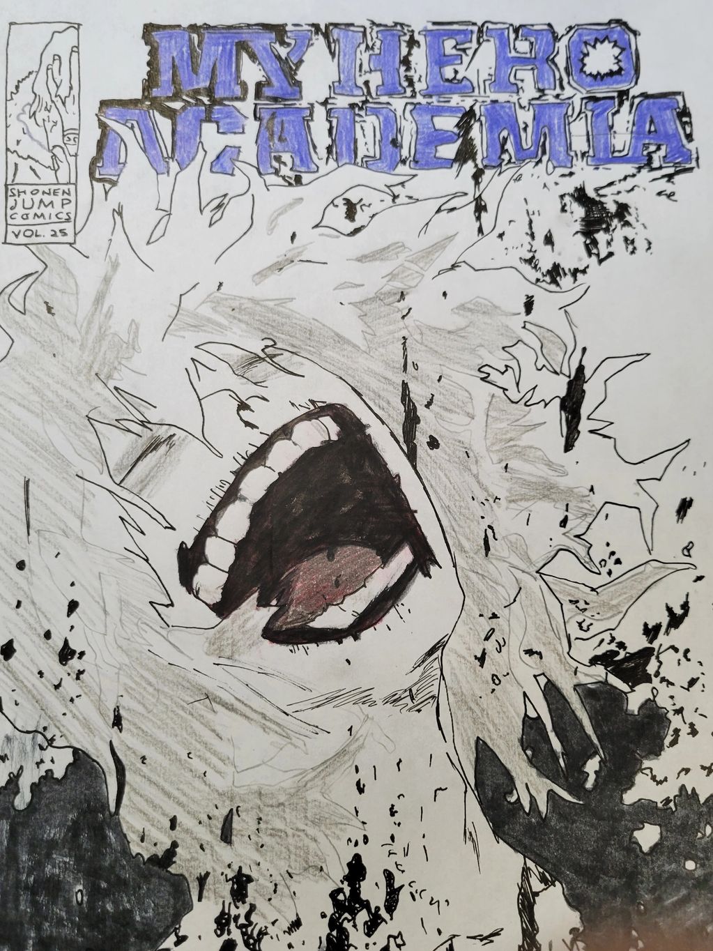 This is a piece i drew of one of the my here academia manga cover art 