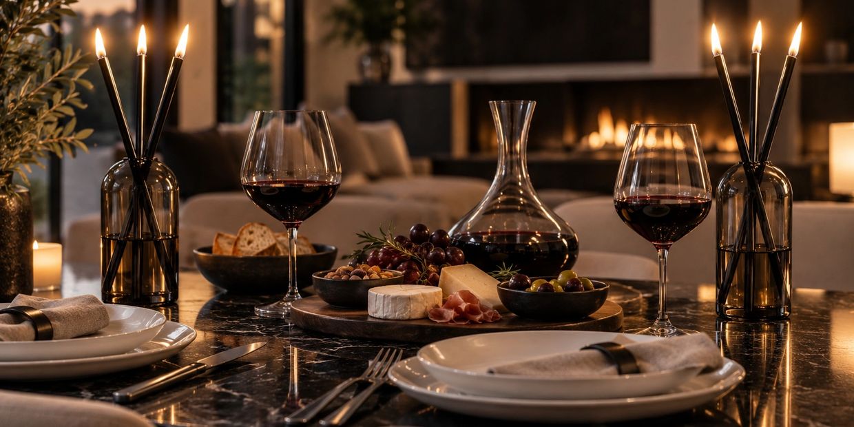 Chandelles décoratives iiiLUMINA® sur une table élégante pour un souper entre amis.