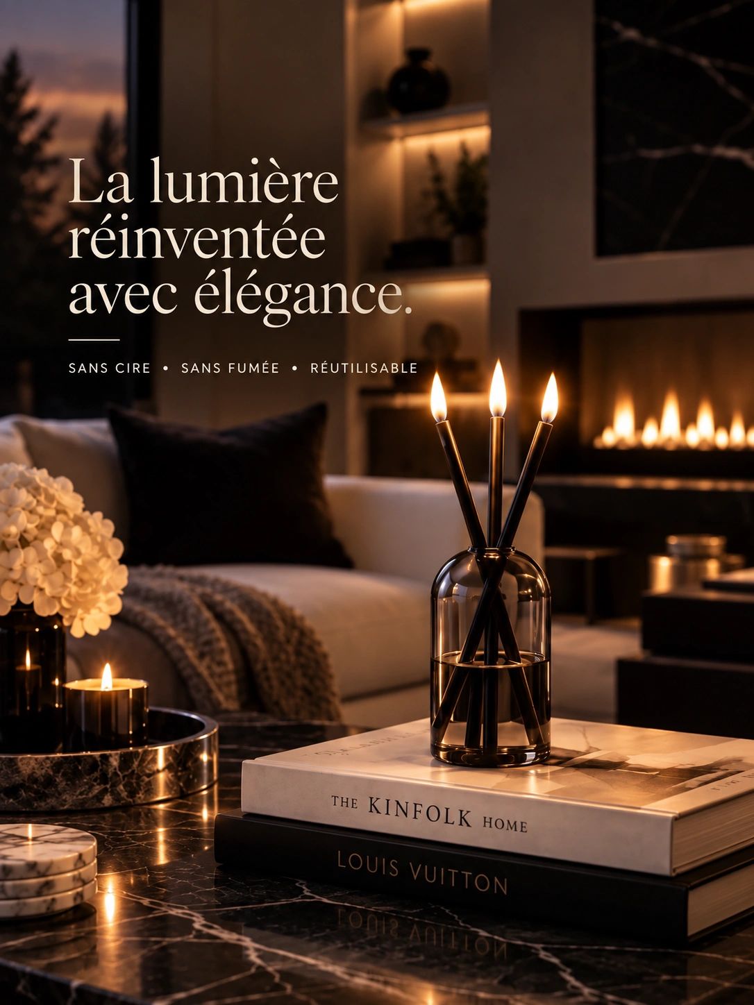 Lampe élégante sans cire ni fumée dans un salon cosy.