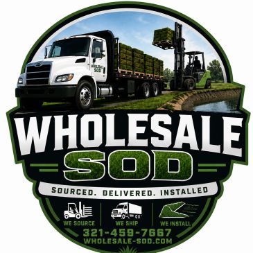 Logo for Wholesale Sod company with truck and forklift.