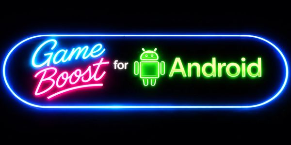 Neon sign advertising Game Boost for Android devices.