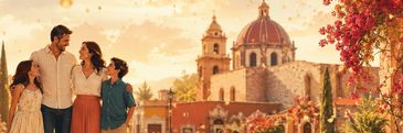 Illustration of a family beginning a new chapter in Mexico