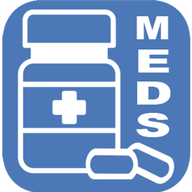 Medicine bottle and pills icon with 'MEDS' text.