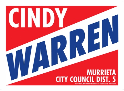 Re-Elect Cindy Warren
For 
Murrieta City Council, District 5
