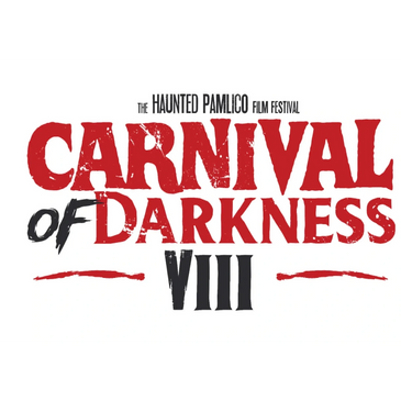 Logo for Carnival of Darkness VIII film festival with bold red and black text.
