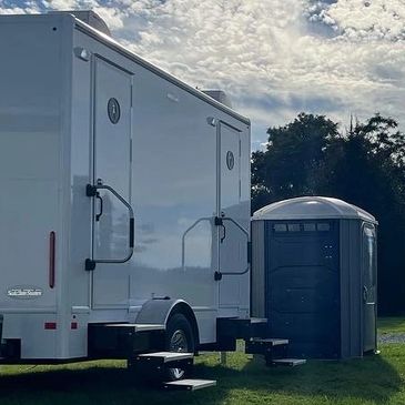 Luxury Restroom Trailer at wedding venue in Ohio.
