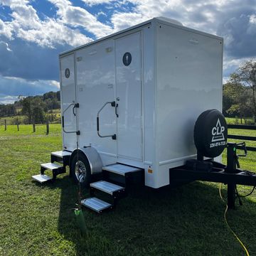 2 Stall Luxury Restroom Trailer on a farm wedding.