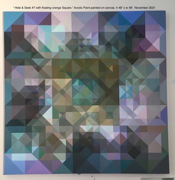 " Hide And Seek With Orange Square". #7. Acrylic Painted on Canvas. H 48" x48".2021.