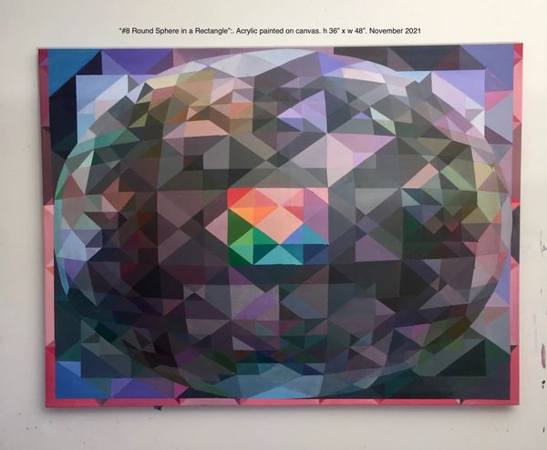 I created illusion of a Hypercube composition as a sphere stuffed into a rectangle.h 36" X w 48".202