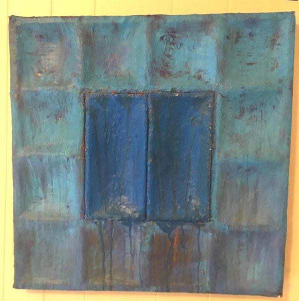 " Kitty Hawk Series #9". Acrylic Medium, Paint, Plaster on Monks Cloth.  H 24" x W 24". 1988.