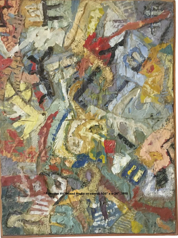 "Primitive #5". Mixed Media & Cast Surface On Canvas. H 36" x W 24". 1995