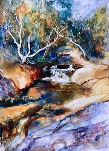 Trees, Waterfall, Rocks, creek
