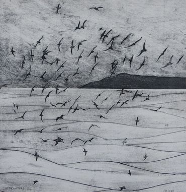 Printmaking, Collagraph, Shearwaters, Seascape, Phillip Island, Art, Ian Pascoe