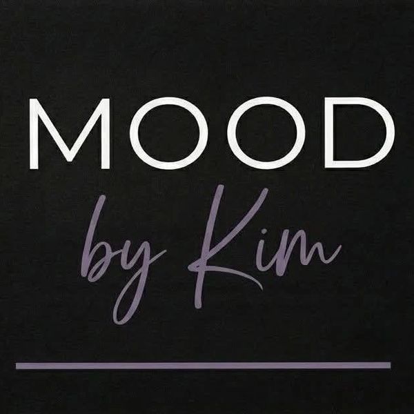 Text logo reading 'MOOD by Kim' on a black background.