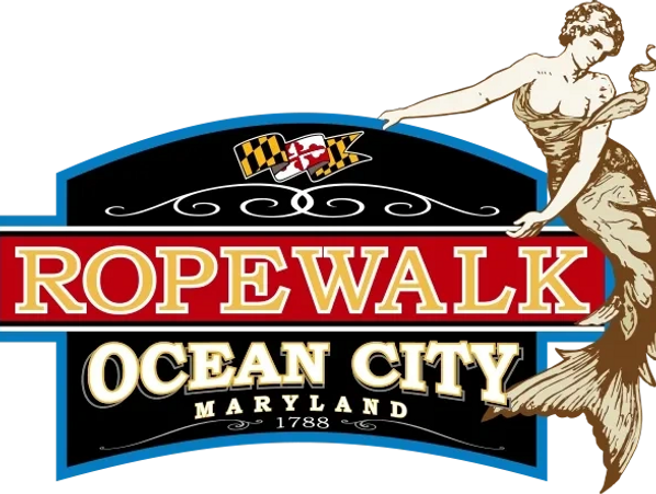 Logo of Ropewalk in Ocean City, Maryland with a mermaid illustration.