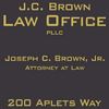 Sign for J.C. Brown Law Office with attorney Joseph C. Brown, Jr. at 200 Aplets Way.