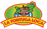 Cartoon turtle relaxing inside a sandwich with a drink, logo reads 'La Tortuga Loca'.